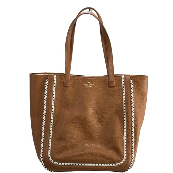 KATE SPADE New York Sheffield Dorma Brown Leather Tote White/Black Trim Detail - Picture 1 of 15